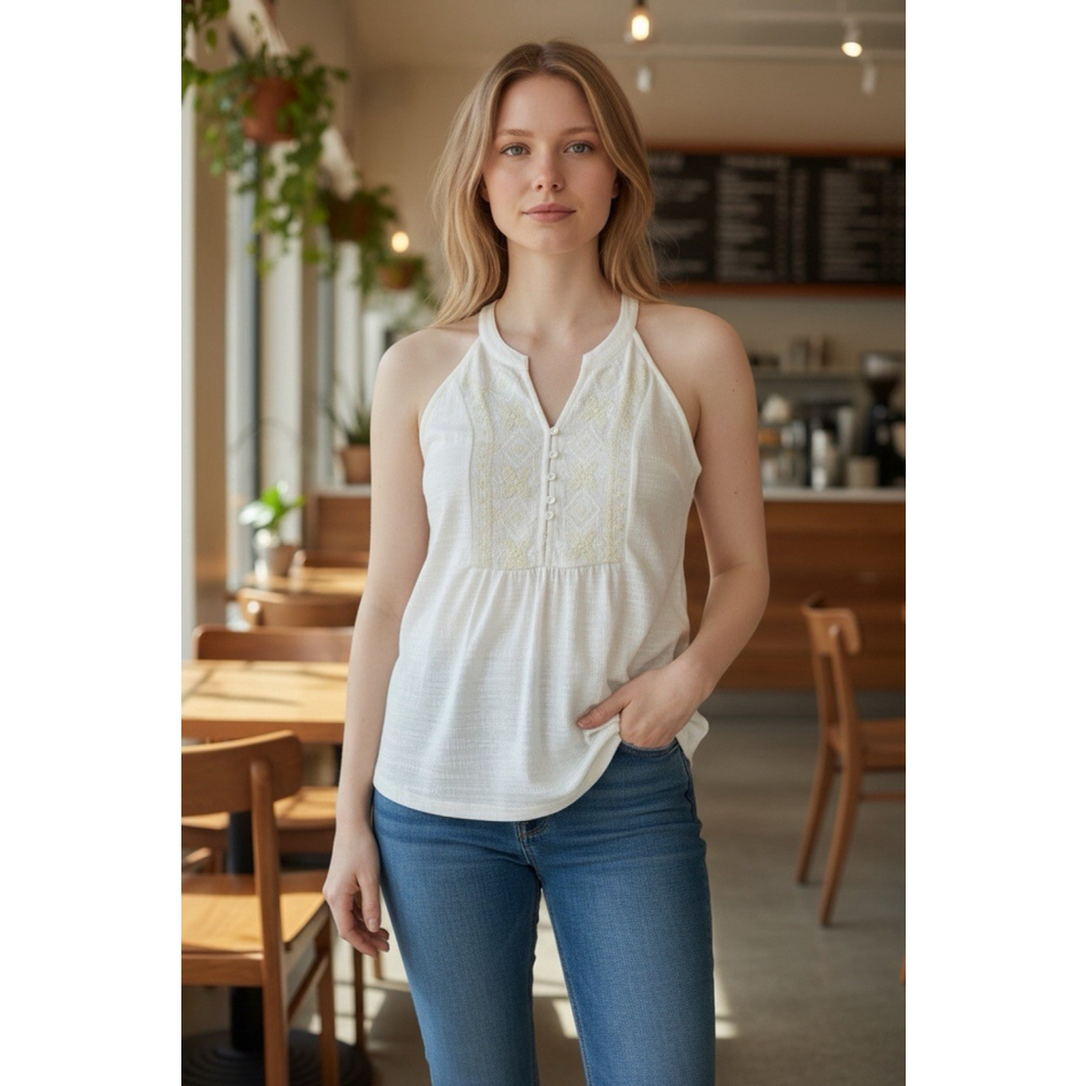 Women’s Cable & Gauge White Sleeveless Floral Embroidered Top Size S